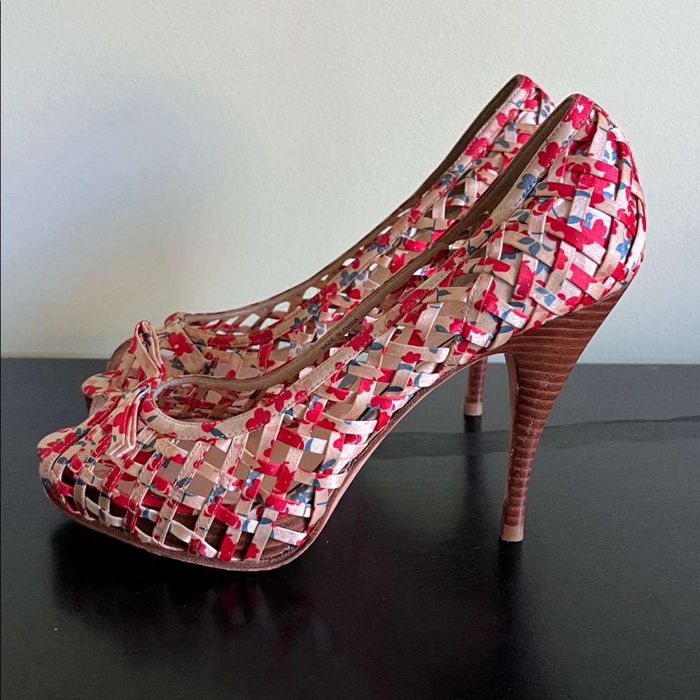Aldo floral print peep-toe basket weave platform heels - Picture 5 of 13